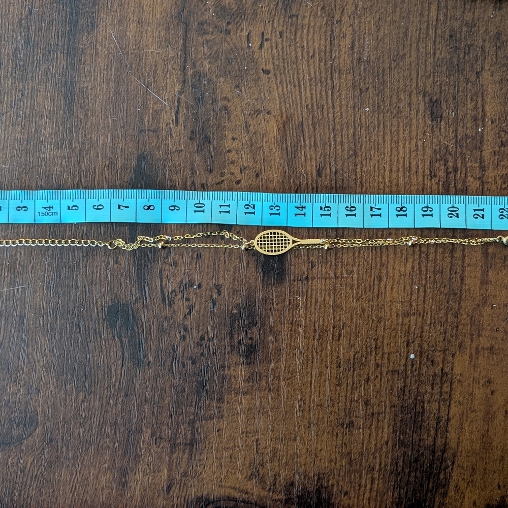 Double Chain Tennis Racket Gold Bracelet - Picture 3 of 5